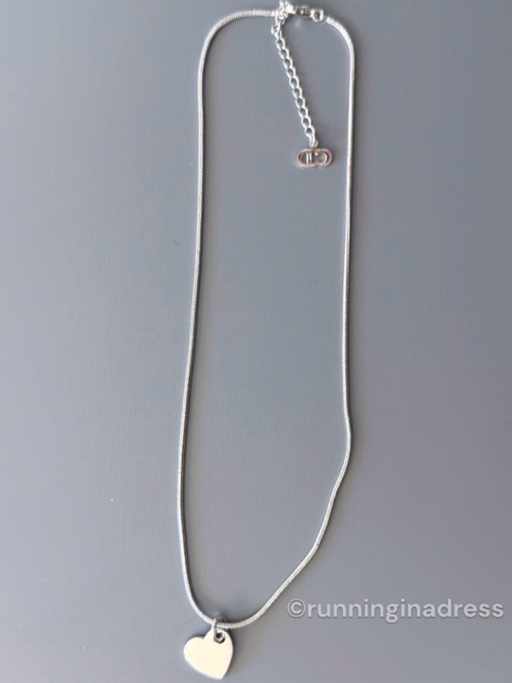 Christian Dior Vintage Heart Charm Snake Chain Necklace Silver CD Logo Y2K - Picture 8 of 12